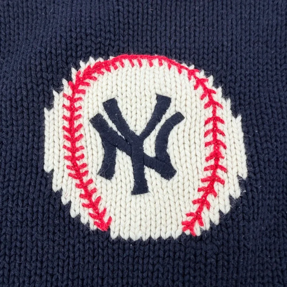 Molly Goggles New York Yankees Handknit Cotton Sweater Navy Blue Women Size 10